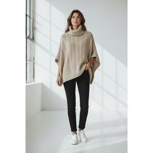 Loro Piana Cashmere Cable Knit Turtleneck Poncho Sweater IT 42 (US M)